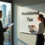 Auckland business owners reviewing provisional tax reports by a window