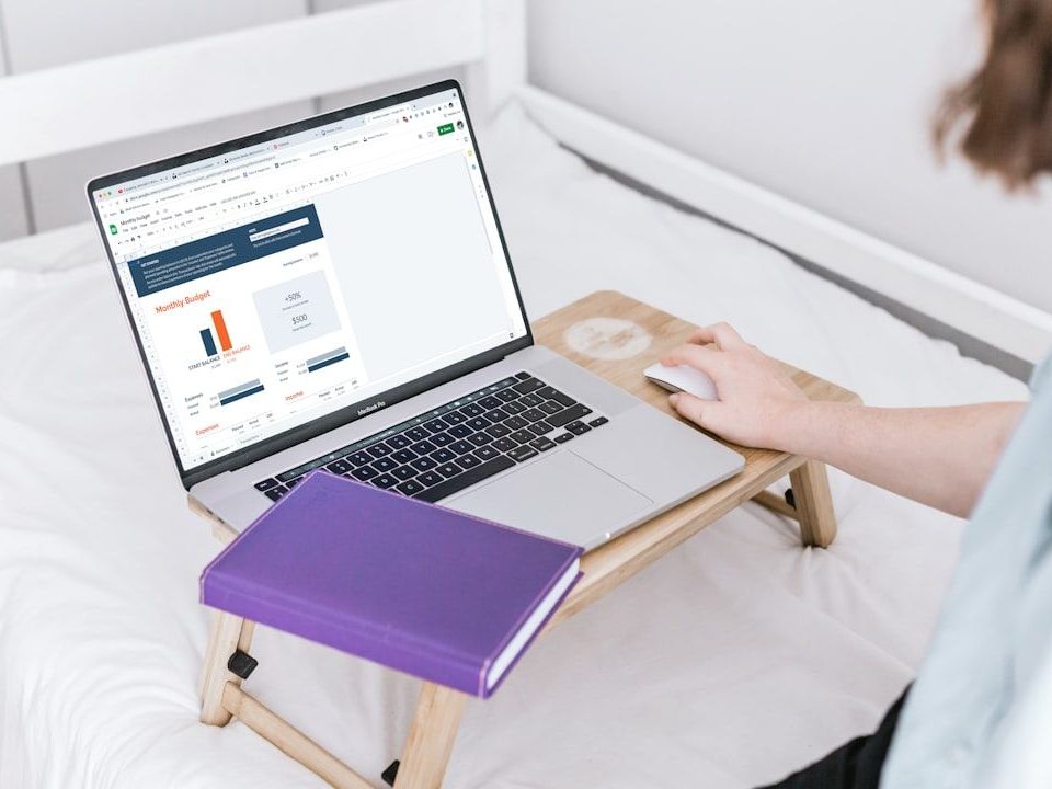 a lady on a computer completing a three way budgeting exercise on a spreadsheet