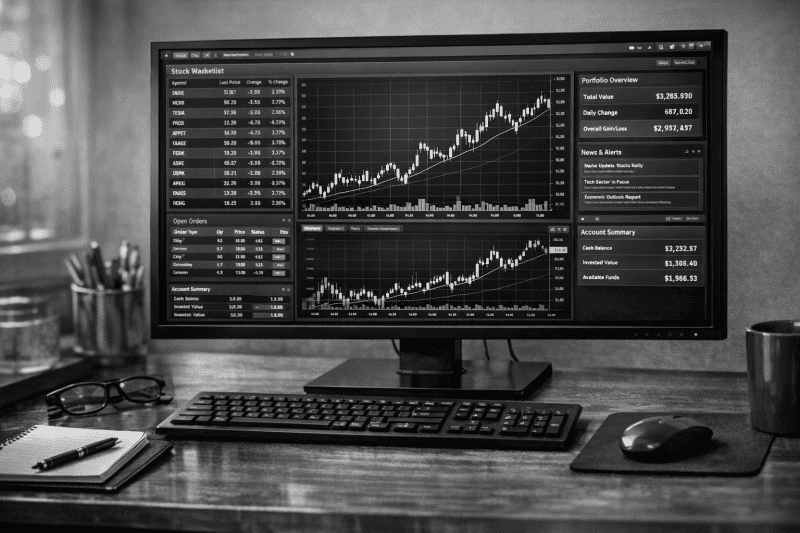 Foreign Investment Fund Changes being tracked on a Computer on top of a desk